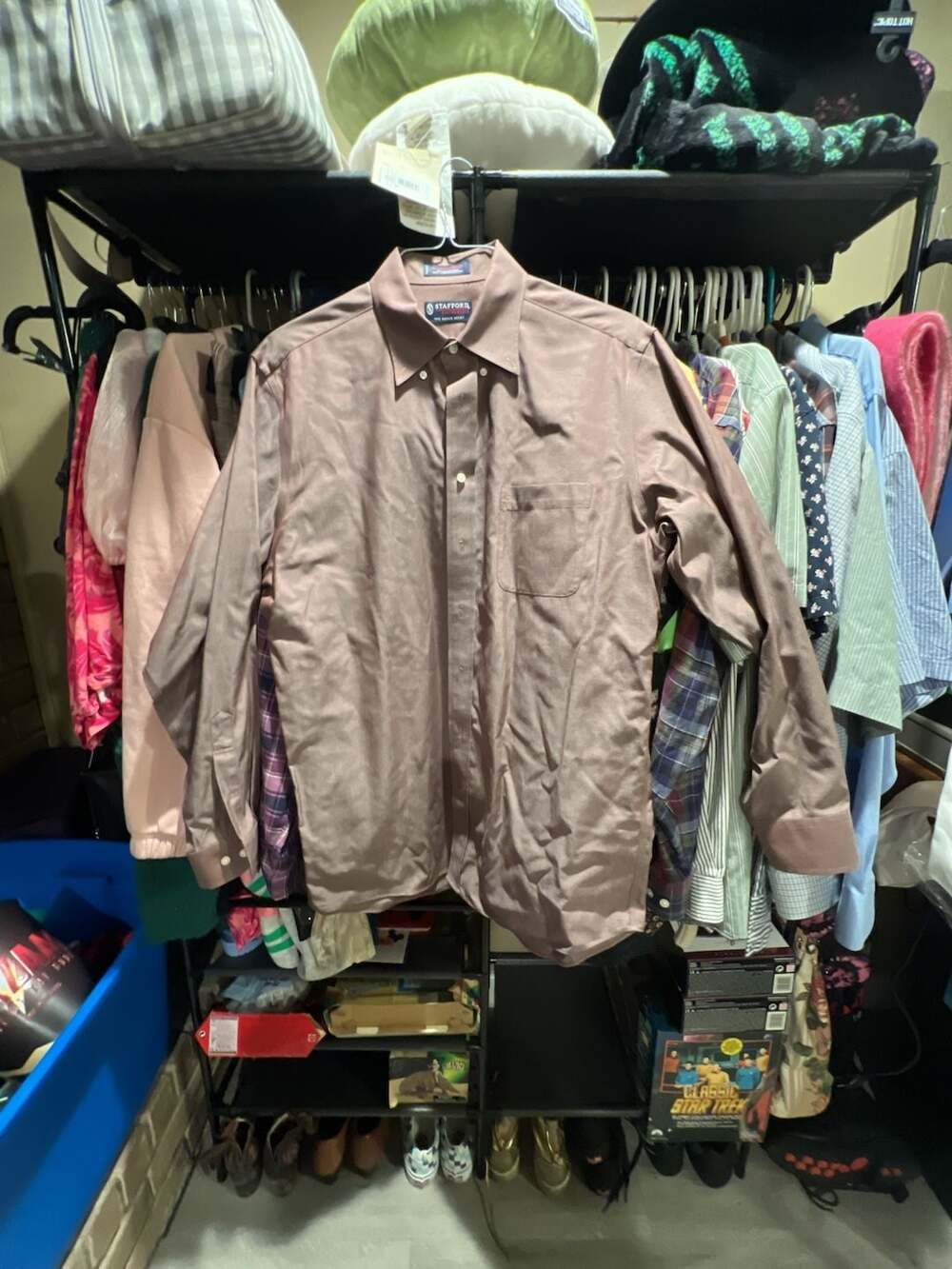 Stafford Performance Super Shirt Cotton Pinpoint Brown Button Down Shirt Size 16